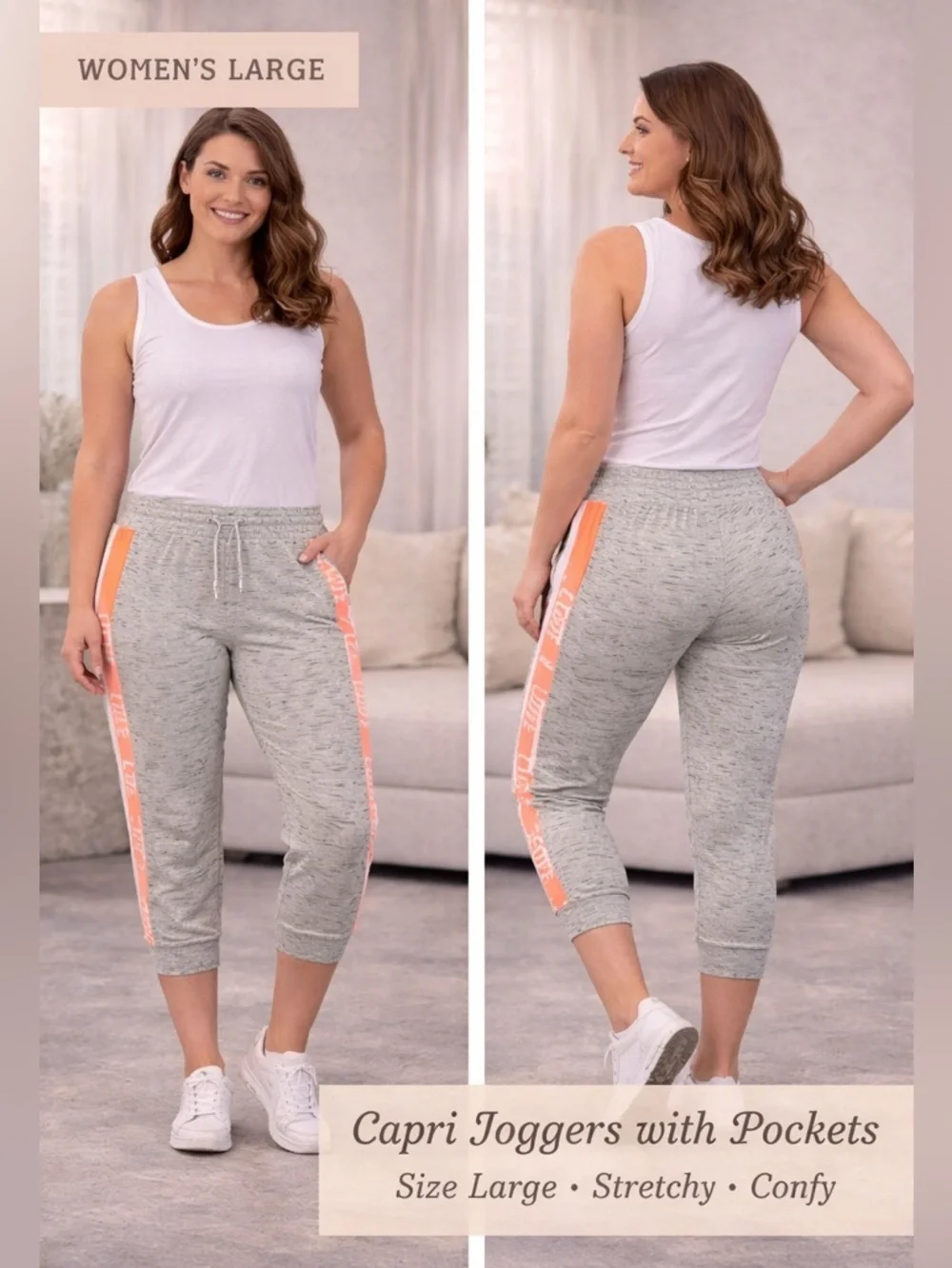 Bobbie Brooks Joggers CORAL Side Stripes - LOVE Detail LARGE WITH POCKETS